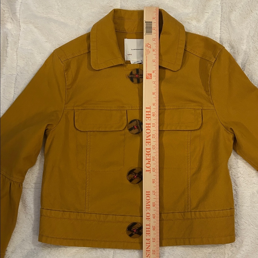 Anthropologie Nora Flounce Sleeved Trucker Jacket in Mustard - S - Picture 12 of 15